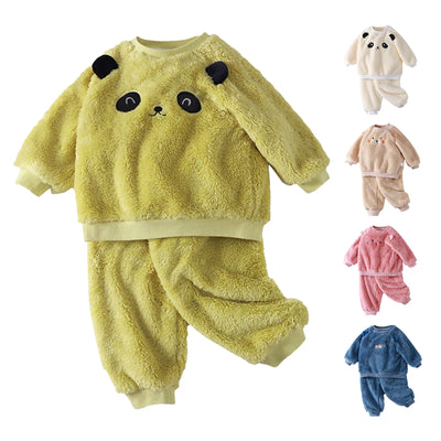 Kids Toddler Sleepwear Boys Girls Fleece Pajamas Set Winter Thickened Warm Sleepwear Set Homewear Tops+Pants Two Pieces Outfits