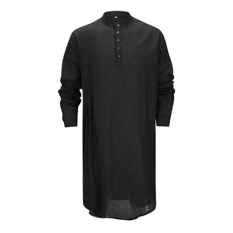 Men'S Buttoned Cotton Linen Shirt Muslim Robe Kurtas For Men Muslim Shirt Stand Collar Long Sleeve Islamic Arab Kaftan Punjabi