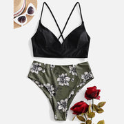 Summer Swimwear Women Bikini Sets Floral Printed Bandage Bathing Suits With Bra Padded Monokini Holiday Conservative Swimsuits