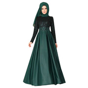 Ethnic Style Muslim Maxi Robe Women Lace Spliced Long Sleeved Elegant Temperamental High Waist Saudi Arabia Muslim Maxi Dress