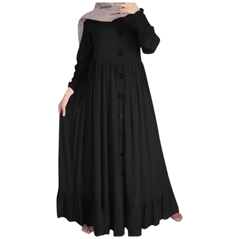 Muslim Hijab Dubai Abaya Long Dress Women Single Breasted Solid Color Islamic Dress Abaya African Dress Dubai Turkey Kaftan