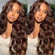 13x6 Chocolate Brown Body Wave Lace Front Wig 16-36 Inch Lace Frontal Wig 100% Human Hair Pre Plucked Colored Human Hair Wig