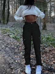 2025 Women's Cargo Pants High Waisted Casual Work Pants Baggy Stretchy Straight Leg Tactical Pants Streetwear Y2K Fashion