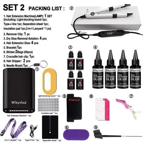 Advanced V Light Hair Extension Tools Kit with UV Glue Hair Extension Machine for Professional and Home Use