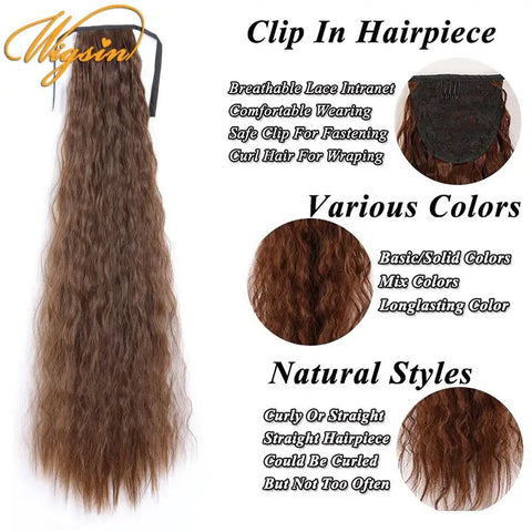 WIGSIN 32Inch Synthetic Long Curly Drawstring Ponytail Afro Kinky Hair Extensions Clip In Hairpieces Ponytail for Women