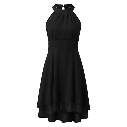 Vestidos Women'S Dress Solid Color Sexy Off-Shoulder Sleeveless Dress 2024 Pleated Summer Round Neck Hanging Neck A-Line Dress