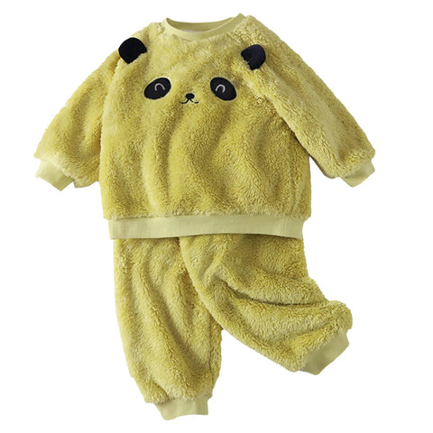 Kids Toddler Sleepwear Boys Girls Fleece Pajamas Set Winter Thickened Warm Sleepwear Set Homewear Tops+Pants Two Pieces Outfits