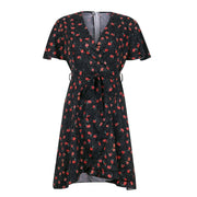 Women'S A-Line Dress V Neck Ruffled Waistband Wrapped With Printed Casual Dress Female Vintage Printing Casual Beach Dresses