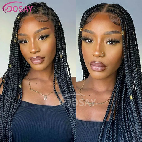 36" Full Lace Braided Wigs Synthetic Hair Box Braids Lace Front Wigs Knotless Braided Wigs For Black Women Braiding Wigs African