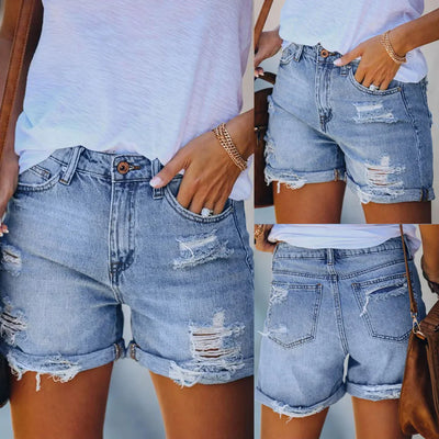 Extra Long Short Sleeve T Shirts for Women Jeans Fashion Pocket Bottom Casual Denim Shorts Womens Pants Cotton plus Size Shorts