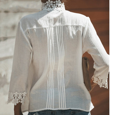 2022 Spring Summer Casual Blouse Women Top And Blouse Lace Crochet Half Sleeve Shirts Elegant Ladies V-Neck Loose Boho Blouse