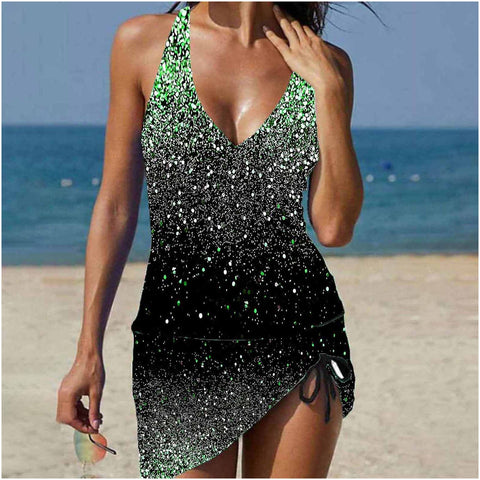 Womens Swimsuit 3 Piece Women's Swimwear Tankini 2 Piece Normal Swimsuit High Waisted Green White Blue Curvy Women Bathing Suits