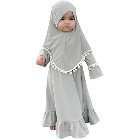 Girl Muslim Dress With Hijab For Newborn Infant Girls 0-6 Years Prayer Dress Muslim Clothes Long Sleeve Muslim Robe+Headscarf
