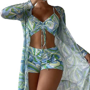 3 Pcs/Set Women Bikini Cover Up Set Contrast Color Long Sleeves Cover Up Spaghetti Strap Swimwear Set Water Activity Clothes