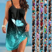 Gradient Print Dresses for Women Summer Sleeveless O Neck Boho Beach Dress Vestidos Ladies Oversized Plus Size Dresses Sundress