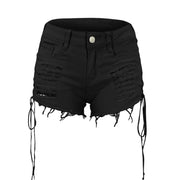 Retro 90s Gothic Punk Sexy Jeans Women Shorts Hollow Out Drawstring Hip Hop Streetwear Denim Shorts Ripped Tassels Hotpants 3XL