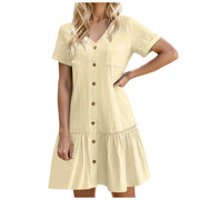 Female Dresses Outfits Women Button Down Dress Loose Summer Cotton Linen Shirt Dress Ruffle Casual Tunic Dress платье женское