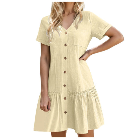 Female Dresses Outfits Women Button Down Dress Loose Summer Cotton Linen Shirt Dress Ruffle Casual Tunic Dress платье женское