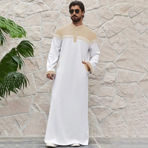 Men's Casual Muslim Arab Middle Eight Sleeve Embroidered Robes Long Sleeve Shirt Men Festival Traditional Muslim garment robe