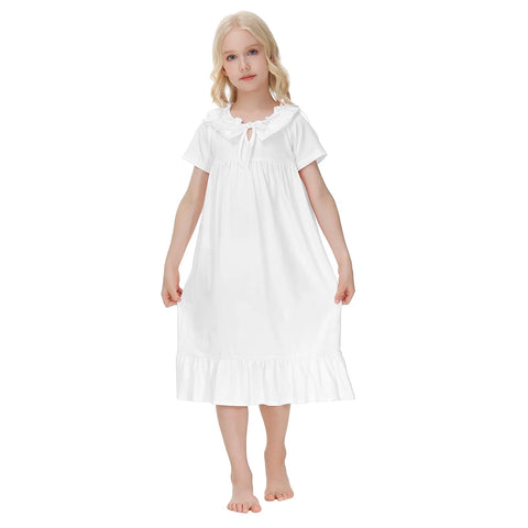 Toddler Girls Nightdress New Summer Princess Style Pure Cotton Summer Children's Sleepwear Dress Short Sleeve Lace Home Dress