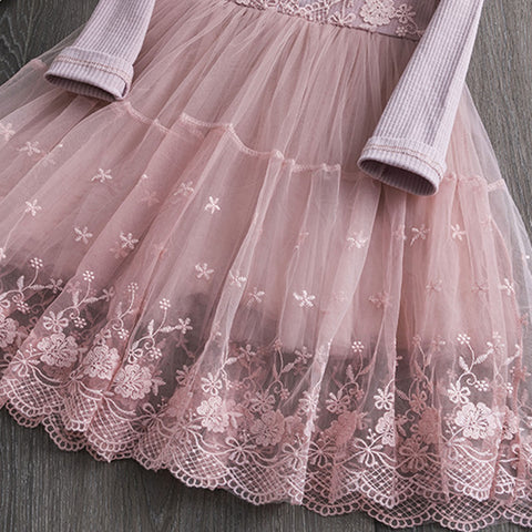 Kids Dresses For Girls 2-7Y Flower Lace Patchwork Tulle Dress Wedding Little Girls Party Birthday Dress Children Casual Clothing