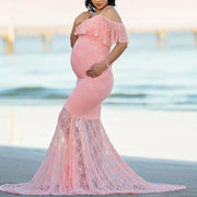 Laundry Cape Coat Maternity Ruffled Sleeves V Neck Tail Length Long Dress Photography Dress Woman down