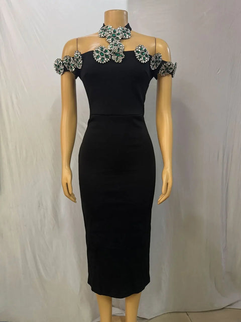 Women Slash Neck Short Sleeve Diamond Halter Bodycon Long Maxi Dress 2025 Birthday Evening Street Sexy Party Dresses