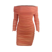 Elegant Formal Dress Women's Sexy Off Shoulder Long Sleeve Graceful And Chic Pleated Dress Evening Party Dresses For Women 2023