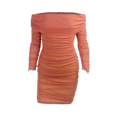 Elegant Formal Dress Women's Sexy Off Shoulder Long Sleeve Graceful And Chic Pleated Dress Evening Party Dresses For Women 2023