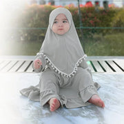 Girl Muslim Dress With Hijab For Newborn Infant Girls 0-6 Years Prayer Dress Muslim Clothes Long Sleeve Muslim Robe+Headscarf