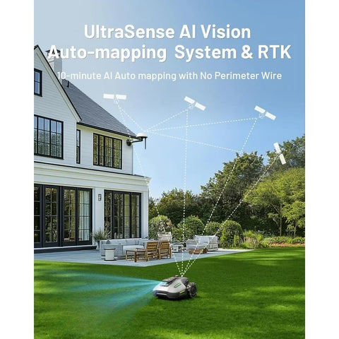 500H Robotic Lawn Mower Reception 0.12 Acre, Max. 0.17 Acre, Ultrasense AI Vision+ RTK Positioning, Auto Mapping, App Control