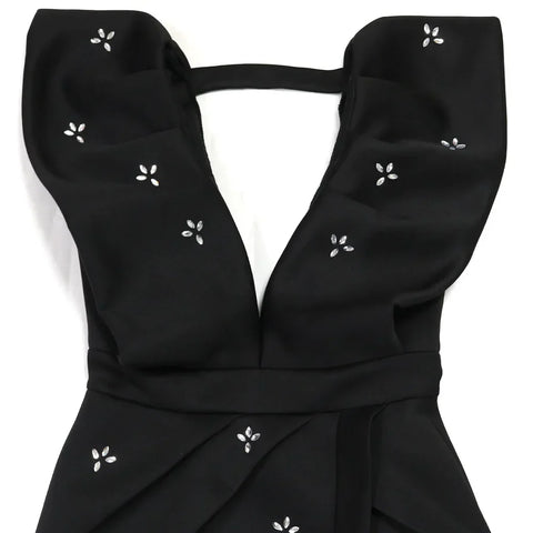 Women V-neck Petal Sleeveless Mini Dress Diamonds Ruched Bodycon Dresses Sexy Night Party Vestidos Fashion Evening