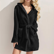 Soid Color Warm Winter Robes For Ladies 2022 Plush Pajamas Robes with Belt Women Hooded Homewear Bathrobe Sleepwear Women