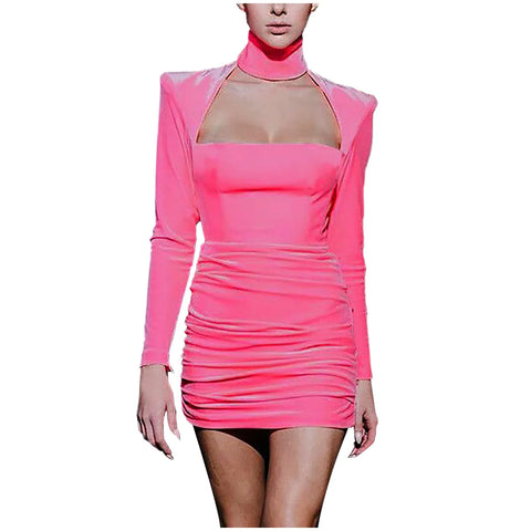 Sexy Squareneck Dress Ladies Bag Hip Mini Dresses Seductive Solid Color Long Sleeve Party Cocktail Vestidos Women'S Clothes