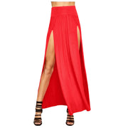 Skirts for Women Womens Double Split Maxi Long Skirt Ladies Plain Basic Two Side Slit 4 22 Short Leather Skirt