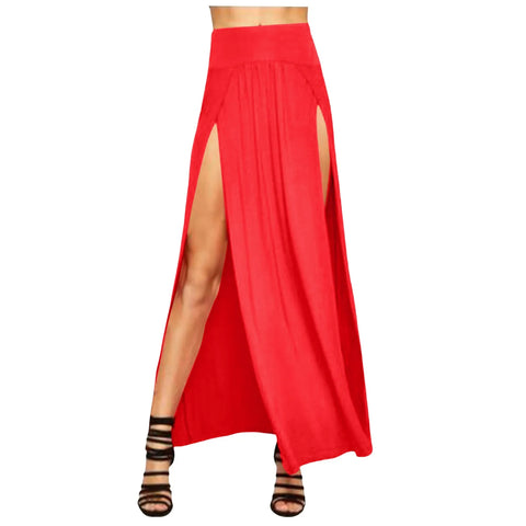 Skirts for Women Womens Double Split Maxi Long Skirt Ladies Plain Basic Two Side Slit 4 22 Short Leather Skirt