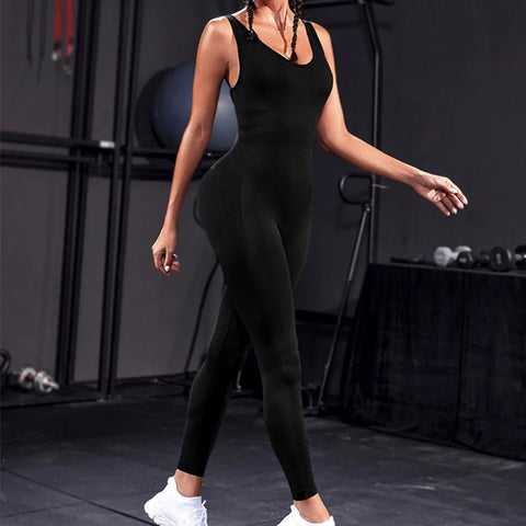 Women Yoga Bodysuit Workout Sleeveless Jumpsuit Gym Clothes Sportswear Fitness Shorts Overalls Suit One Piece Outfit 2025