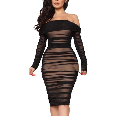 Elegant Formal Dress Women's Sexy Off Shoulder Long Sleeve Graceful And Chic Pleated Dress Evening Party Dresses For Women 2023