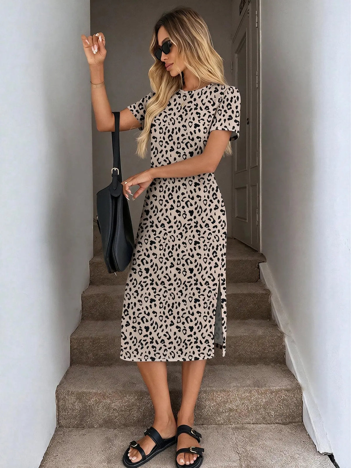 Contrast-Trim Side-Slit Midi T-Shirt Dress – view 10 of 12