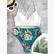 Summer Swimwear Women Bikini Sets Floral Printed Bandage Bathing Suits With Bra Padded Monokini Holiday Conservative Swimsuits