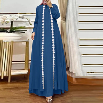 Fashion Muslim Abaya Robe Femme Long Sleeve Loose Sundress Vestidos IsIamic Clothing Women Elegant Patchwork Maxi Dress 2025