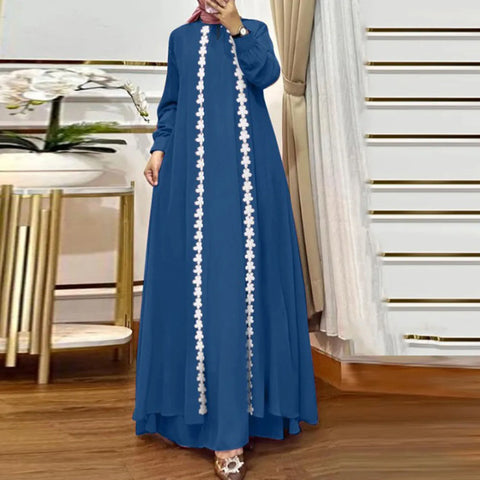 Fashion Muslim Abaya Robe Femme Long Sleeve Loose Sundress Vestidos IsIamic Clothing Women Elegant Patchwork Maxi Dress 2025