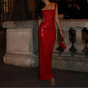 Sliver Sequins Formal Evening Dress for Women Fashion Square Neck SKinny Sleeveless Maxi Dress Female Bodycon Party Dresses