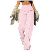 Women's Loose Cargo Pants High Waist Wide Leg Solid Color Full Length Trousers with Pockets Casual All Seasons Long Pants