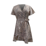 Women'S A-Line Dress V Neck Ruffled Waistband Wrapped With Printed Casual Dress Female Vintage Printing Casual Beach Dresses