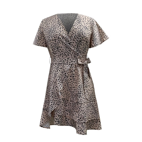 Women'S A-Line Dress V Neck Ruffled Waistband Wrapped With Printed Casual Dress Female Vintage Printing Casual Beach Dresses