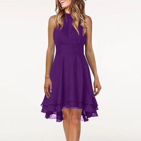 Vestidos Women'S Dress Solid Color Sexy Off-Shoulder Sleeveless Dress 2024 Pleated Summer Round Neck Hanging Neck A-Line Dress