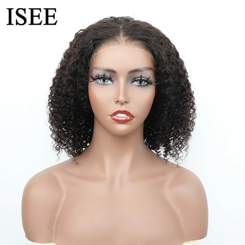 Wear Go Glueless Wig ISEE Indian Kinky Curly Short Bob 6x4 Glueless Wig Human Hair Ready To Wear 13x4 Wig Pre Bleached Knots
