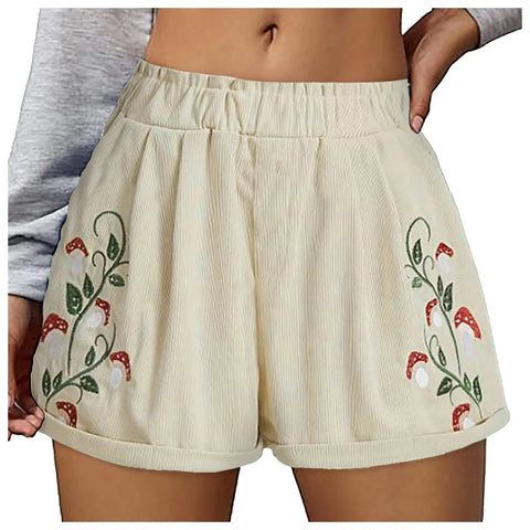 Women'S Embroidery Corduroy Shorts Waist Elastic Waist Straight Leg Casual Shorts Women'S Y2k Summer High Waist Shorts