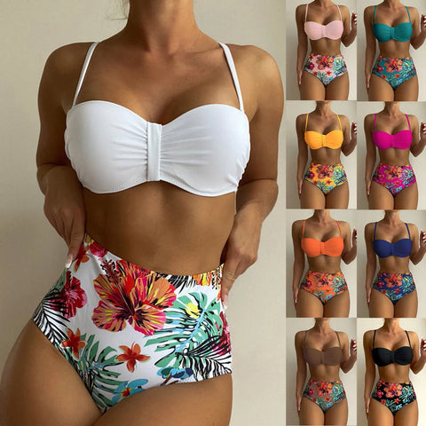 Floral Push Up Bikini Bandeau Swimsuit Women 2025 Swimwear Female High Waisted Bikinis Set Sexy Swim Wear For Woman Bathing Suit